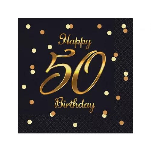 Happy Birthday 50 B&C Gold szalvéta 20 db-os 33x33 cm