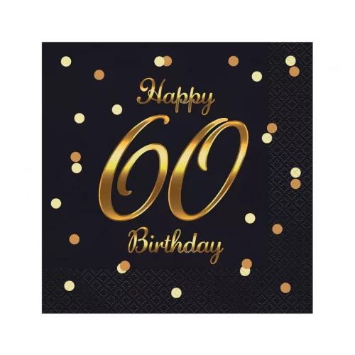 Happy Birthday 60 B&C Gold szalvéta 20 db-os 33x33 cm