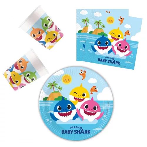 Baby Shark party szett 36 db-os 23 cm-es tányérral