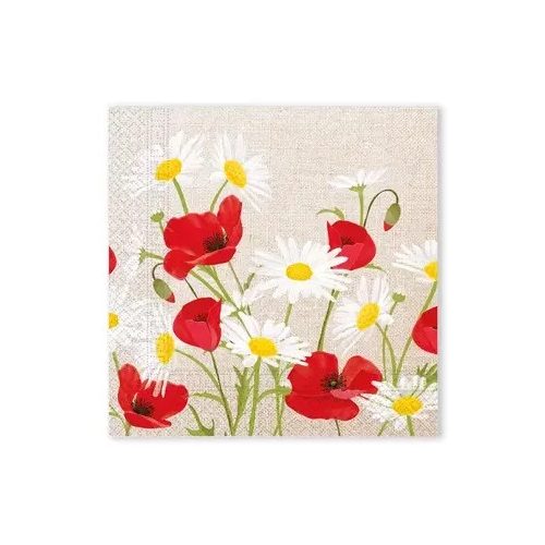 Virág Daisies Poppies szalvéta 20 db-os, 33x33 cm FSC