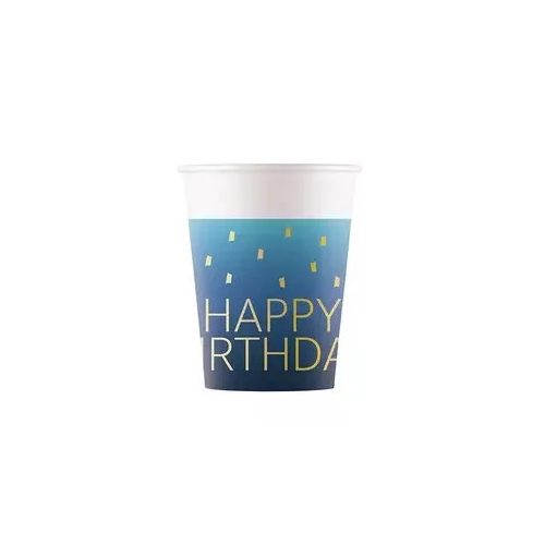 Happy Birthday Golden Blue papír pohár 8 db-os 200 ml FSC 