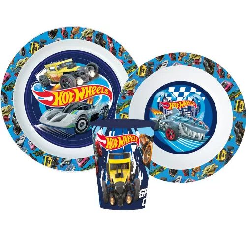 Hot Wheels Blue Fire étkészlet, micro műanyag szett pohárral 260 ml