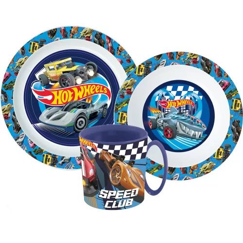 Hot Wheels Blue Fire étkészlet, micro műanyag szett bögrével 350 ml